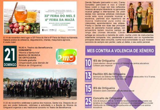 A Feira do Mel e dá Mazá e as actividades polo 25 N enchen a axenda cultural de novembro en Ortigueira